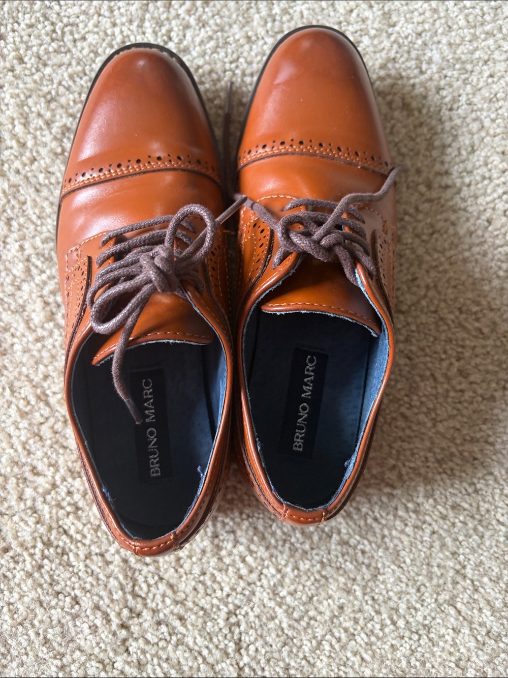 Bruno Marc Boys' Tan Dress Oxfords - Lace-Up Brogue